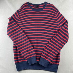 J. Crew Mens Striped Crewneck Pullover Sweater Navy Red Cotton L Comfy Casual